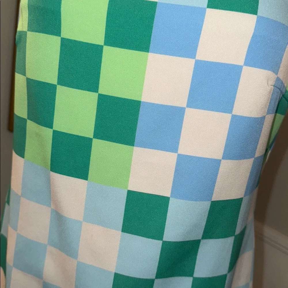 Silka Green and Blue Checkered Mini Dress. Medium. - Picture 3 of 11